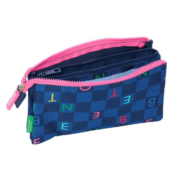 Tredobbelt bæretaske Benetton Damero Marineblå 22 x 12 x 3 cm