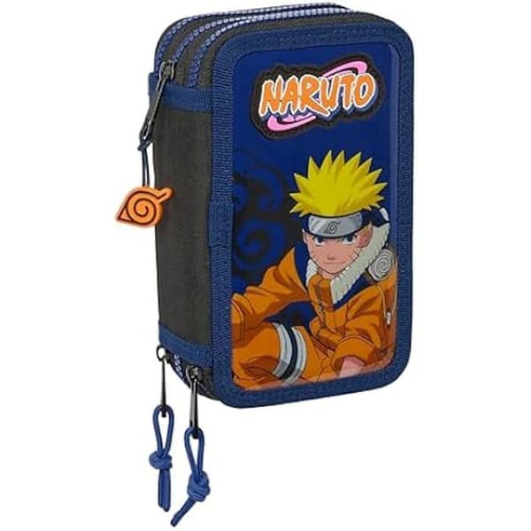 NARUTO NINJA - Skolpennfodral med 36 verktyg ingår, pennfodral för barn, perfekt för barn från 5 till 14 år, bekvämt och