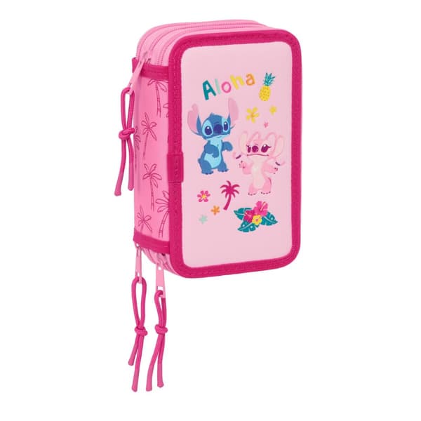Tredobbelt Penalhus Stitch Chill Pink 12,5 x 19,5 x 5,5 cm