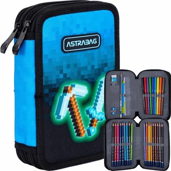 ASTRABAG SKOLEPENALTÆT MED TO KAMMER, UDSTYR, FARVEBLYANTE, TUSKER, PIXEL