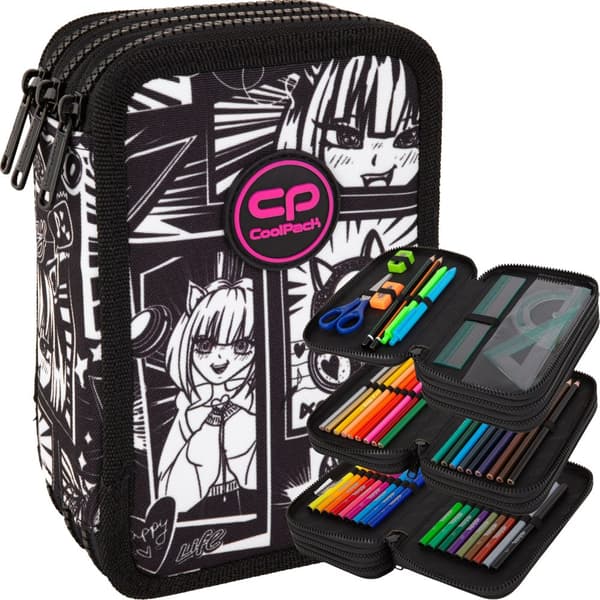 COOLPACK TRE-KOMPARATIONS SKOLE PENALETUI MED MANGA UDSTYR