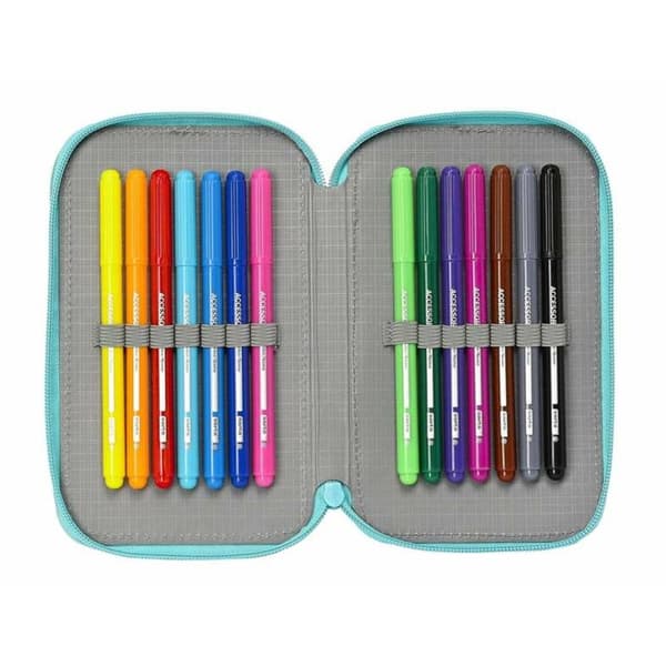 Dubbelt pennfodral The Bellies Vit Purpur Turkos 12,5 x 19,5 x 4 cm