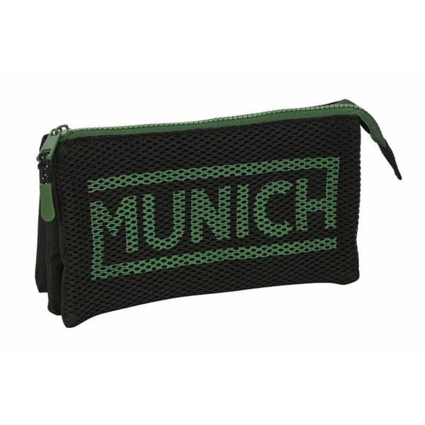 Tredobbelt bæretaske Munich Caviar Sort 22 x 12 x 3 cm