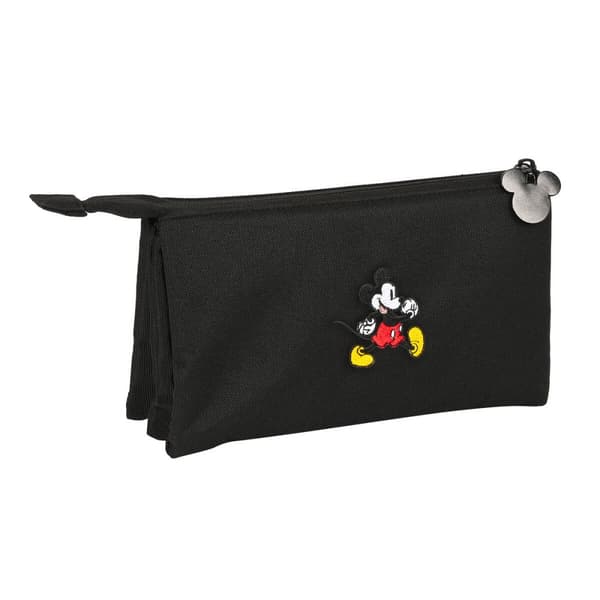 Tredobbelt bæretaske Mickey Mouse Sort 22 x 12 x 3 cm