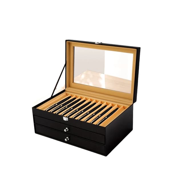 Luksus Læder Fountainskrivepenneetui, 36 Slots Kapacitet, 3-Lags Design, Elegant Retro Stil