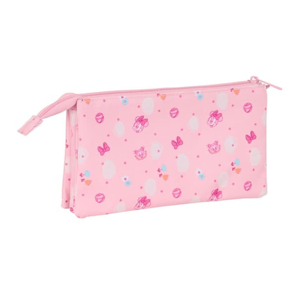 Tredobbelt bæretaske Minnie Mouse Baby Pink 22 x 12 x 3 cm