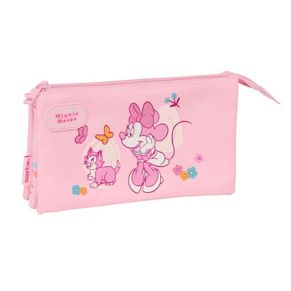 Tredobbelt bæretaske Minnie Mouse Baby Pink 22 x 12 x 3 cm