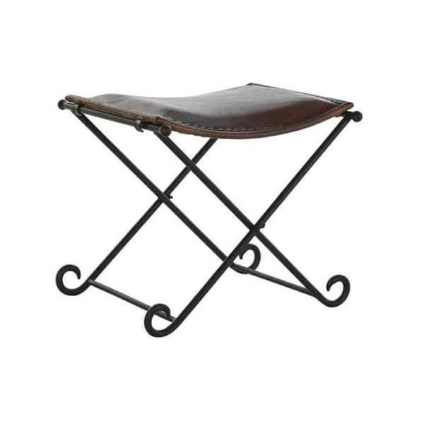 Fotpall DKD Home Decor Black Metal Läder Mörkbrun Vintage (56 x 44 5 x 45 cm)