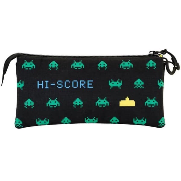 Trousse Triple ECO - KARACTERMANIA - Space Invaders Army - Svart - Återvunnet material - Dragkedja