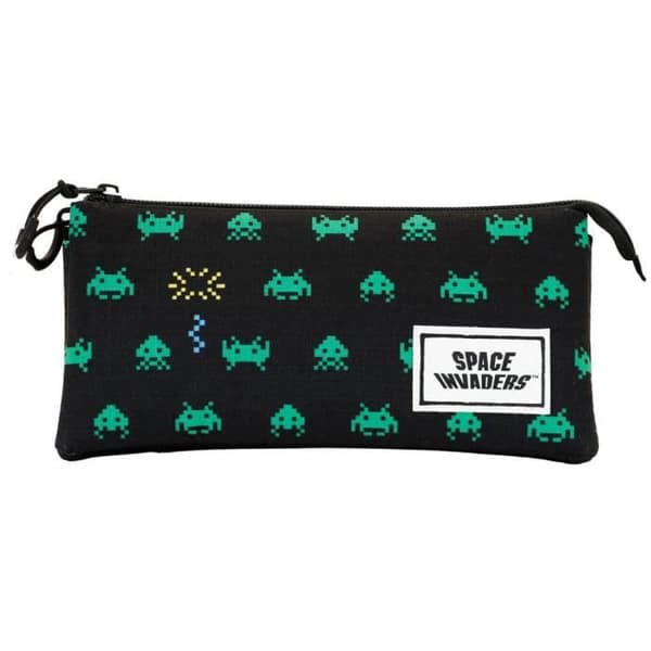 Trousse Triple ECO - KARACTERMANIA - Space Invaders Army - Svart - Återvunnet material - Dragkedja