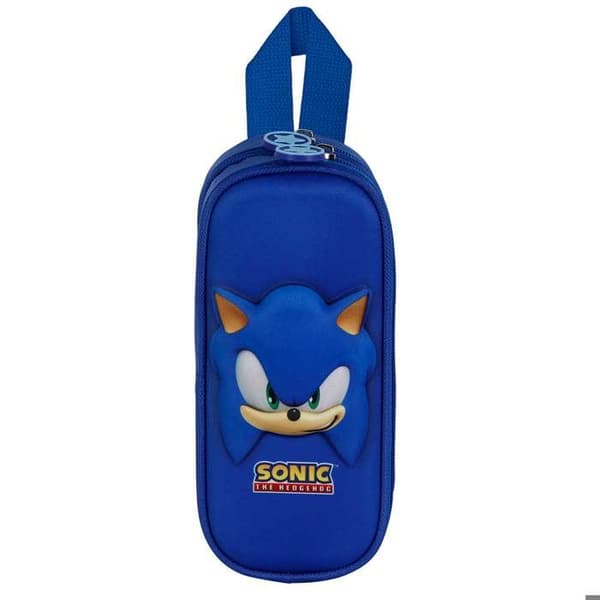 Trousse Dubbel 3D - KARACTERMANIA - Sonic Face - Blå - Dragkedja - Barn