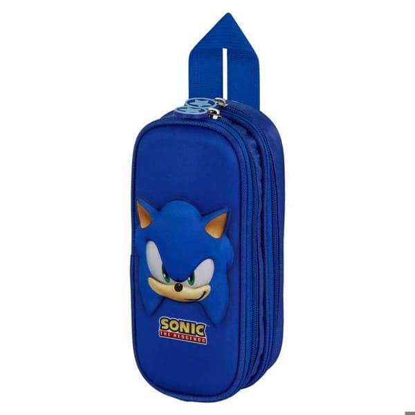 Trousse Dubbel 3D - KARACTERMANIA - Sonic Face - Blå - Dragkedja - Barn