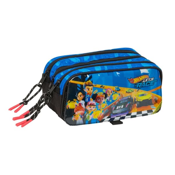 Tredubbel Carry-all Hot Wheels Let's race Blå Svart 21,5 x 10 x 8 cm