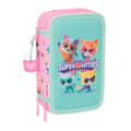 Miniatyrbild 1 av 6: Trippel pennfodral SuperKitties Rosa Turkos 12,5 x 19,5 x 5,5 cm 37 Delar