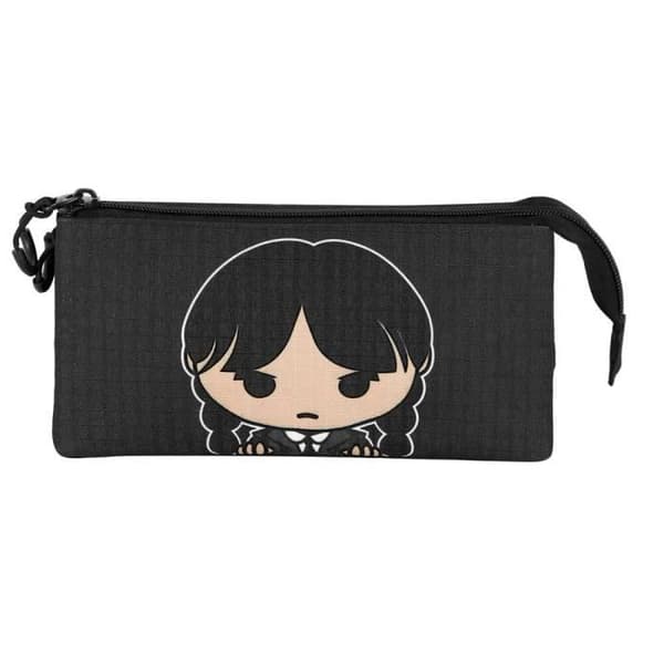 Trousse Triple - KARACTER MANIA - Onsdag Cute - Grå - Unisex - Trousse - Ripstop - Barn - Zippée