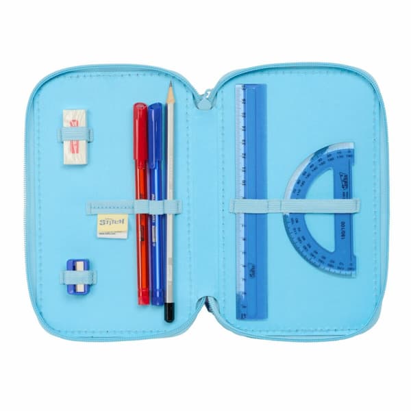 Trippel pennfodral Lilo & Stitch Happy Himmelsblå 12,5 x 19,5 x 5,5 cm 37 Delar