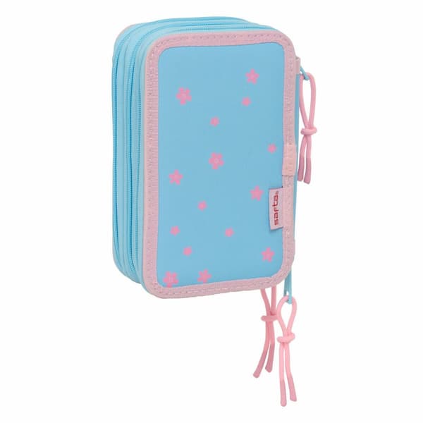 Trippel pennfodral Lilo & Stitch Happy Himmelsblå 12,5 x 19,5 x 5,5 cm 37 Delar