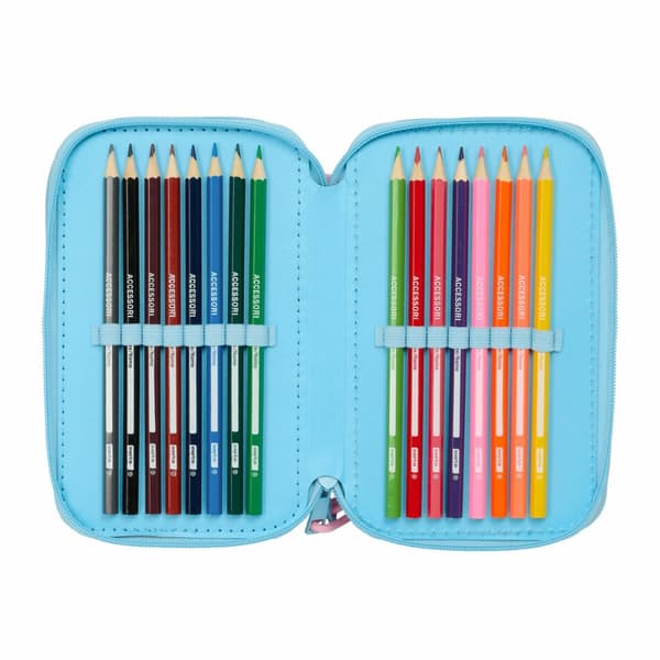 Trippel pennfodral Lilo & Stitch Happy Himmelsblå 12,5 x 19,5 x 5,5 cm 37 Delar