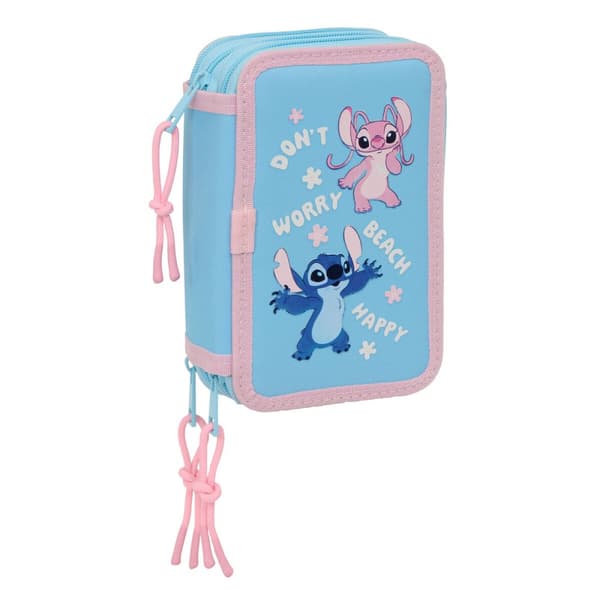 Trippel pennfodral Lilo & Stitch Happy Himmelsblå 12,5 x 19,5 x 5,5 cm 37 Delar