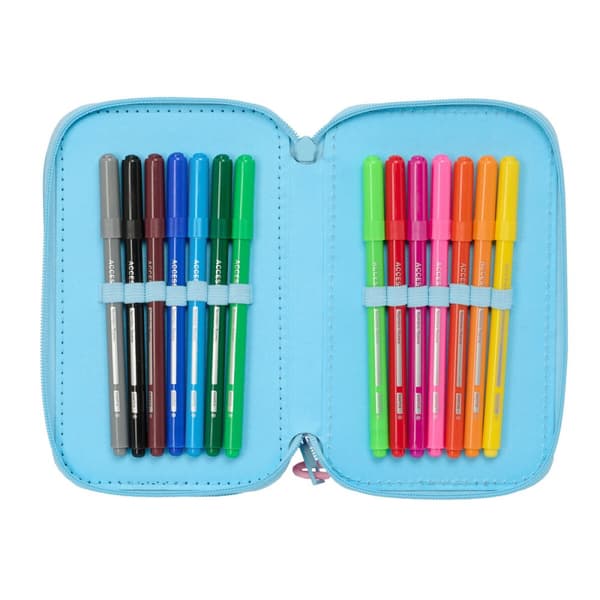 Tredobbelt Penalhus Lilo & Stitch Happy Himmelblå 12,5 x 19,5 x 5,5 cm 37 Dele