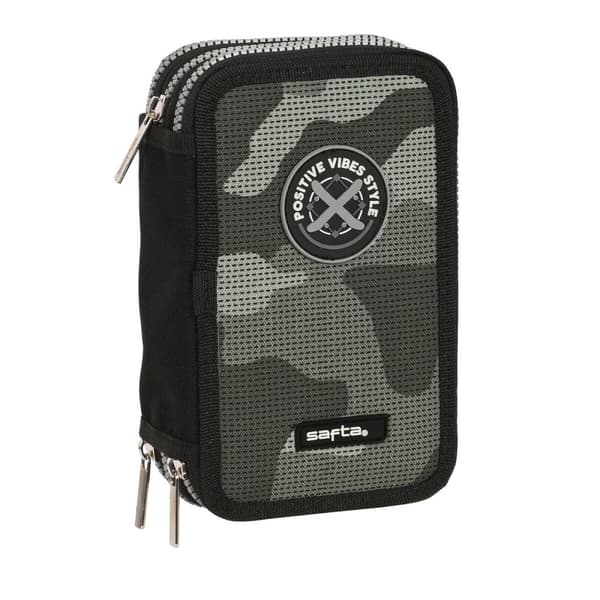 Koululaisen penaali lisätarvikkeilla Safta Stone Musta 12.5 x 19.5 x 5.5 cm 36 Kappaletta