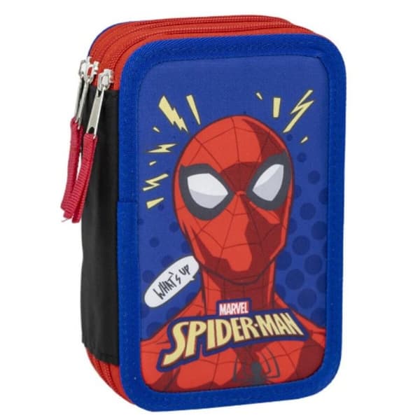 Tredobbelt Penalhus Spider-Man Blå 12,5 x 6,5 x 19,5 cm
