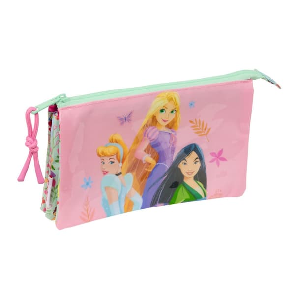 Tredobbelt bæretaske Disney Princess Bloom Grøn Pink 22 x 12 x 3 cm