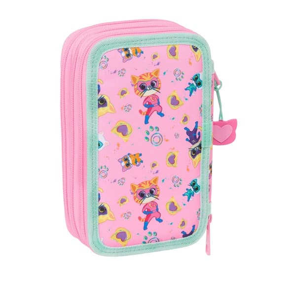 Tredobbelt Penalhus SuperKitties Pink Turkisblå 12,5 x 19,5 x 5,5 cm 37 Dele