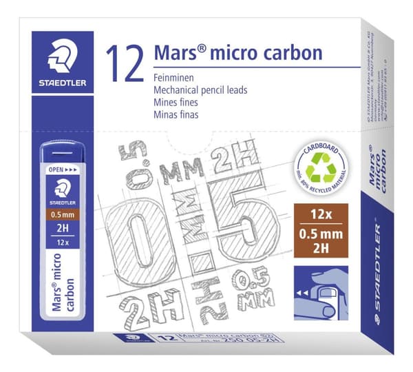 Reservstift STAEDTLER 0,5mm 2H 12/fp 12st