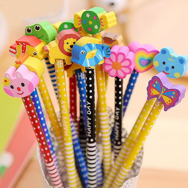 5-Pack - Blyertspennor / Pennor med Suddgummi - Djur