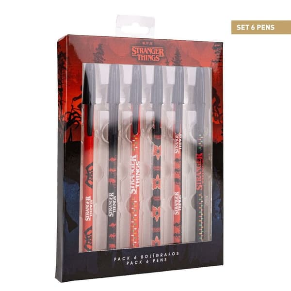 Sæt med Kuglepenne Stranger Things 6 Dele Sort