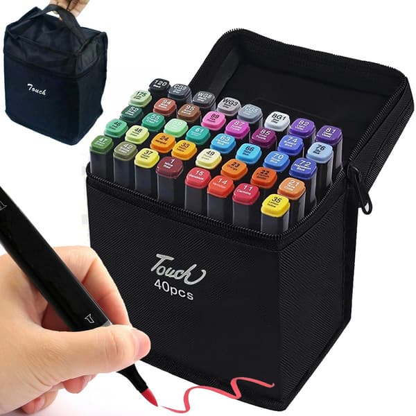 40-Pack Tuschpennor med Fodral - Färgpennor Dubbelsidiga Pennor