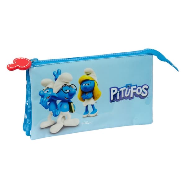 Dobbelt carry-all Los Pitufos Blå 22 x 12 x 3 cm