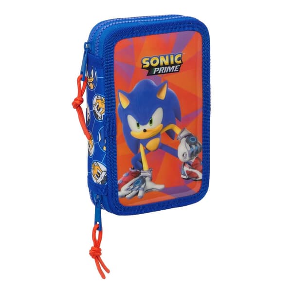 Dobbelt penalhus Sonic Prime Blå 12.5 x 19.5 x 4 cm 28 Dele
