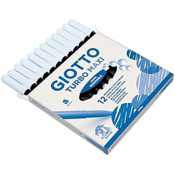 Giotto Turbo Maxi Markers - FILA - 12 delar - Polyesterspets - Tvättbart bläck - Ventilerat lock
