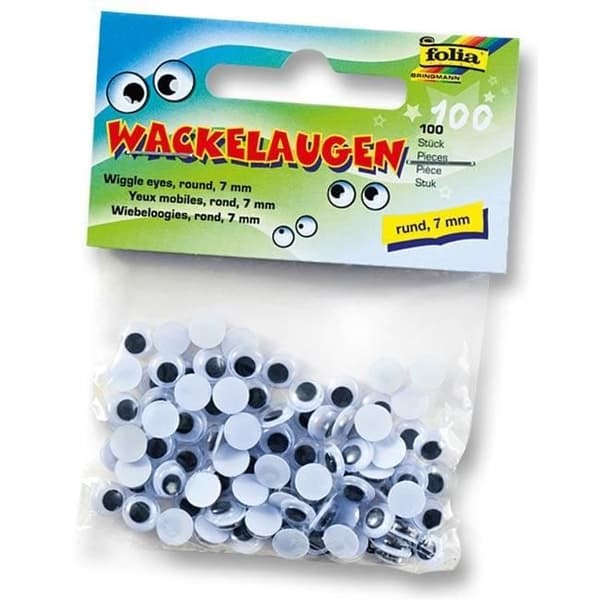 Runda rörliga ögon - Ej specificerat - 7 mm - Parti med 100 stycken - Vit färg - Manuella aktiviteter