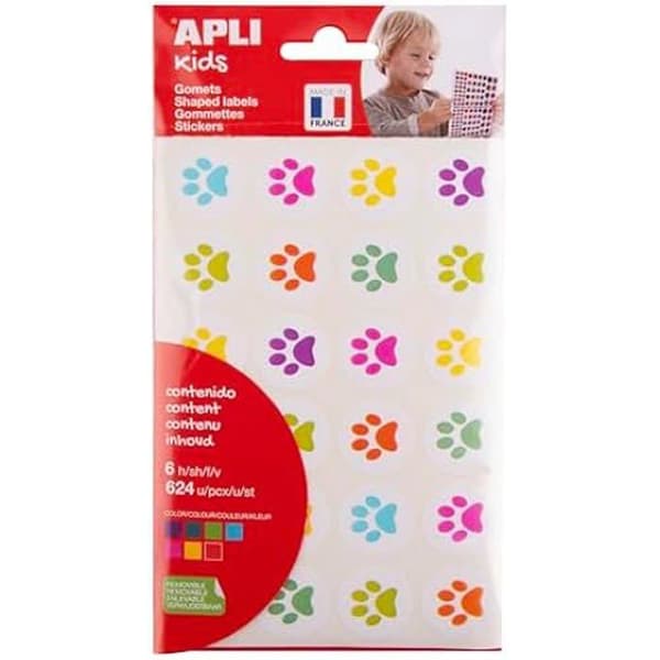 Gommetter - APLI KIDS - Kattavtryck - 288 gommetter - Olika färger - 6 ark
