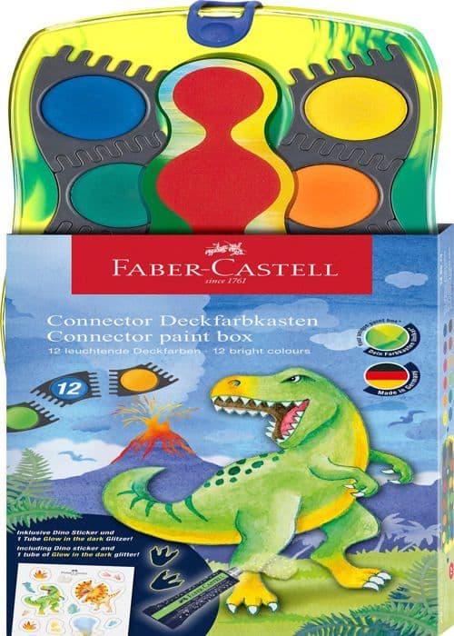 Packa små förnödenheter Faber-Castell Connector färgbox 12 dinosauriefärger