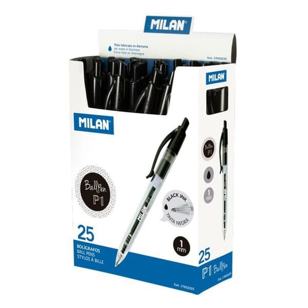 Kuglepen Milan P1 Sort 1 mm (25 Dele)