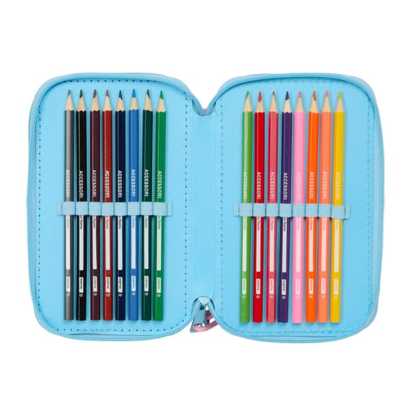 Trippel pennfodral Lilo & Stitch Happy Himmelsblå 12,5 x 19,5 x 5,5 cm 37 Delar