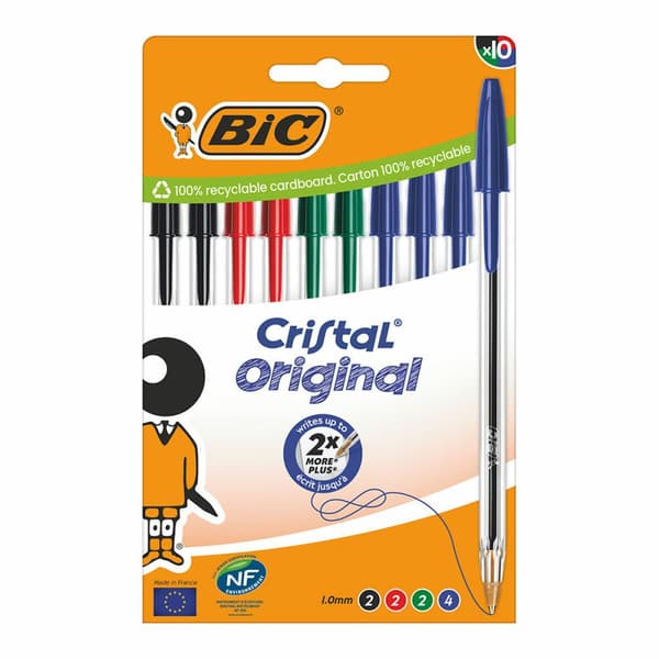Pennset Bic Cristal Blå Svart Röd Grön (10 antal)
