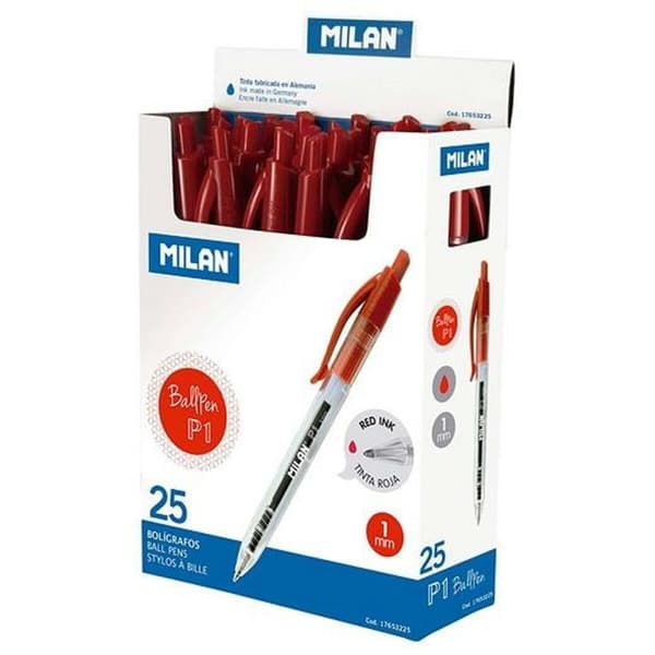 Kuglepen Milan P1 Rød 1 mm (25 Dele)