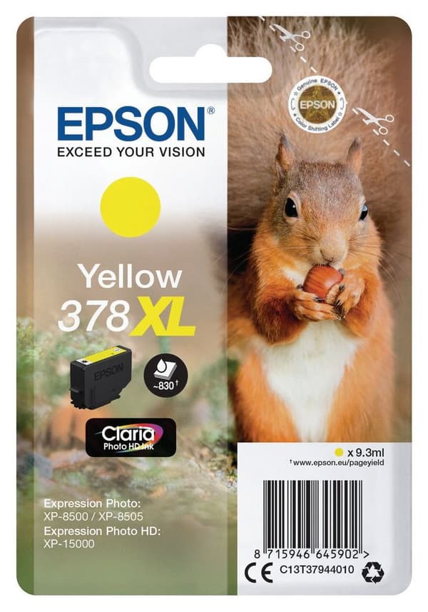Epson Squirrel Singlepack Yellow 378XL Claria Photo HD Ink