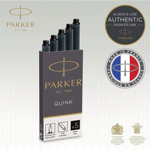 PARKER Quink 5 långa reservoarpennor, svart bläck