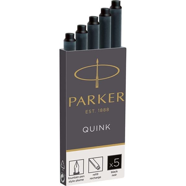 PARKER Quink 5 långa reservoarpennor, svart bläck