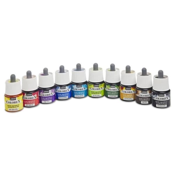 Pebeo - Arts Graphiques - Colorex låda med 10 flaskor 45 ml assorterade - Effekt: Velouté