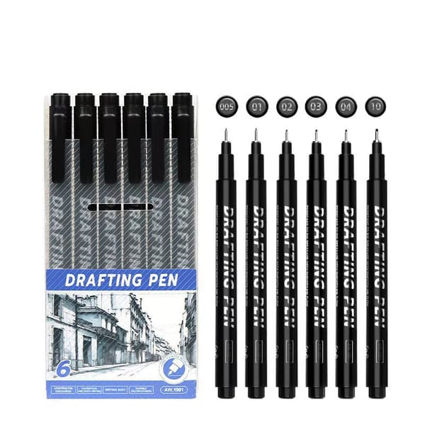 INF Neutral Fineliner Pen Sæt - 6 Sorte Penne til Tegning & Skitsering