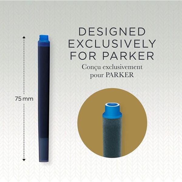 Bläckpatroner - PARKER - Quink - 5 långa - Utplåningsbar blå bläck - 75 mm