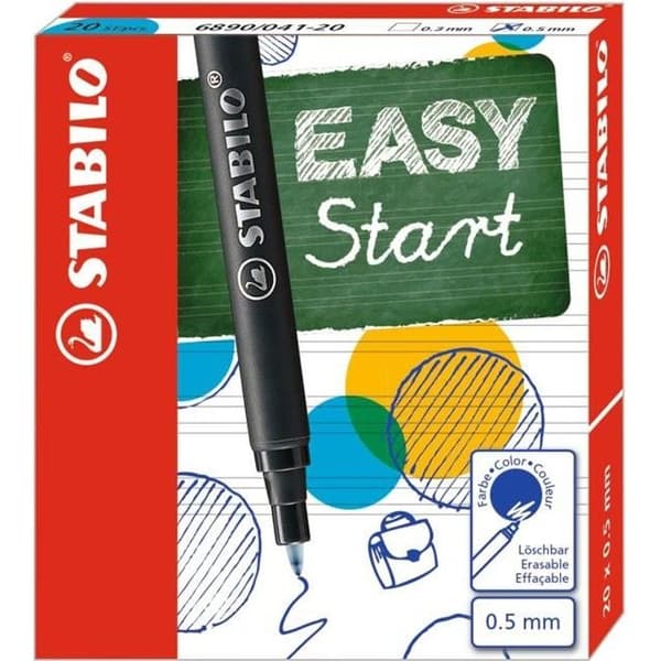Rollerball penna refill - STABILO - LÄTT - 20 refills - 0,5 mm - Raderbart blått bläck
