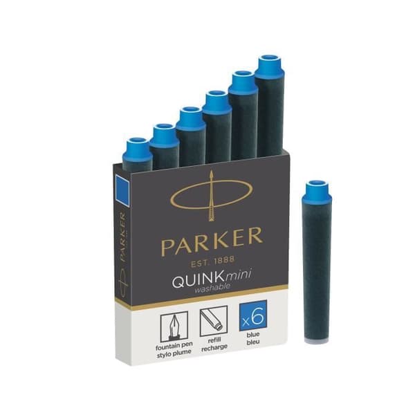 PARKER Quink 6 korta reservoarpennor, blått bläck